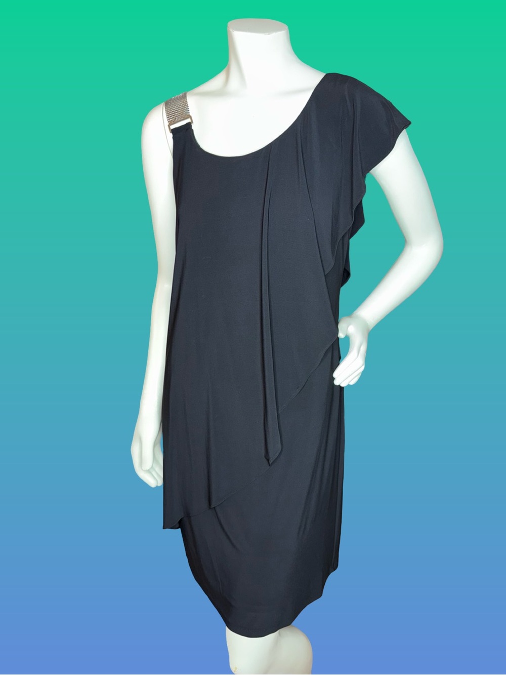 Women's Black One-Shoulder Draped Asymmetrical Dress